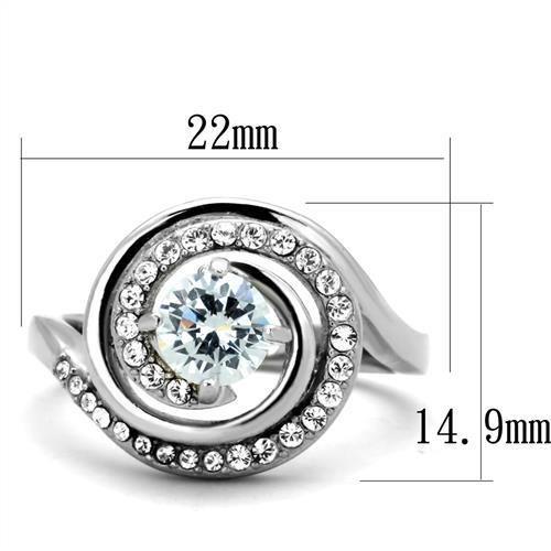 MATK1746 - High polished (no plating) Stainless Steel Ring with AAA Grade CZ  in Clear
