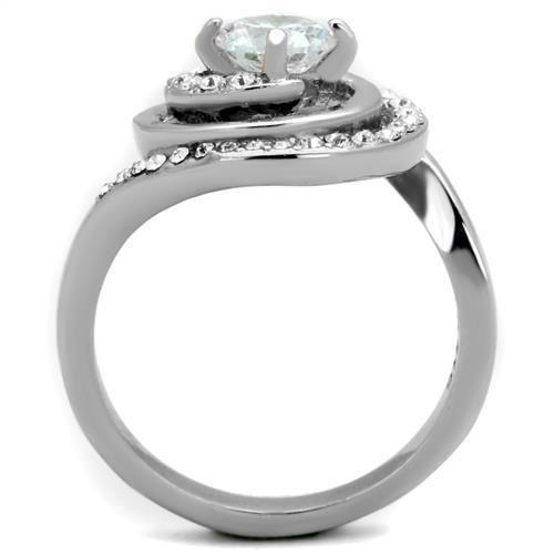 MATK1746 - High polished (no plating) Stainless Steel Ring with AAA Grade CZ  in Clear