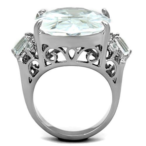 MATK1747 - High polished (no plating) Stainless Steel Ring with AAA Grade CZ  in Clear