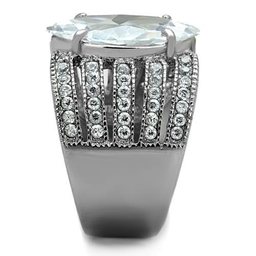 MATK1752 - High polished (no plating) Stainless Steel Ring with AAA Grade CZ  in Clear
