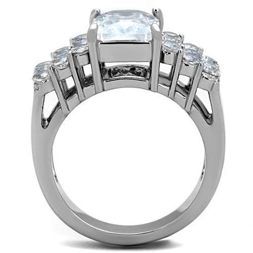 MATK1753 - High polished (no plating) Stainless Steel Ring with AAA Grade CZ  in Clear