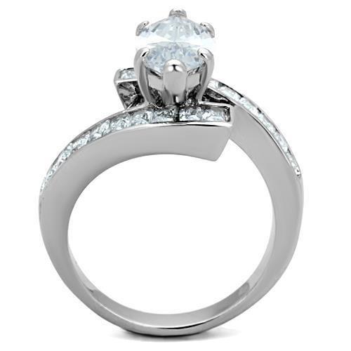 MATK1754 - High polished (no plating) Stainless Steel Ring with AAA Grade CZ  in Clear
