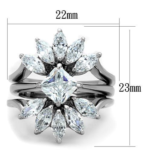 MATK1756 - High polished (no plating) Stainless Steel Ring with AAA Grade CZ  in Clear