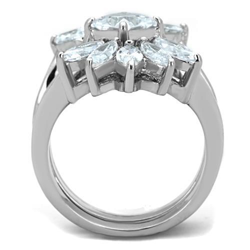MATK1756 - High polished (no plating) Stainless Steel Ring with AAA Grade CZ  in Clear