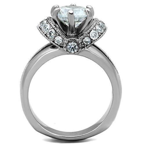 MATK1757 - High polished (no plating) Stainless Steel Ring with AAA Grade CZ  in Clear