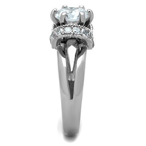 MATK1757 - High polished (no plating) Stainless Steel Ring with AAA Grade CZ  in Clear