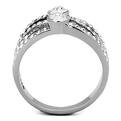 MATK1758 - High polished (no plating) Stainless Steel Ring with Top Grade Crystal  in Clear