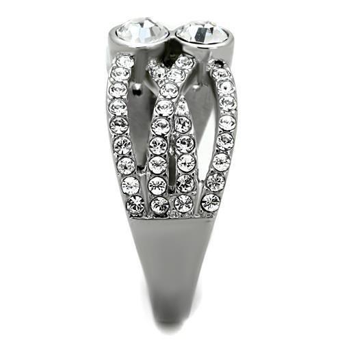 MATK1758 - High polished (no plating) Stainless Steel Ring with Top Grade Crystal  in Clear