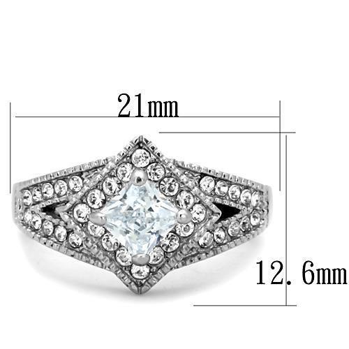 MATK1760 - High polished (no plating) Stainless Steel Ring with AAA Grade CZ  in Clear