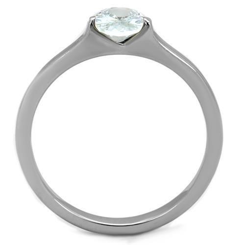 MATK1762 - High polished (no plating) Stainless Steel Ring with AAA Grade CZ  in Clear