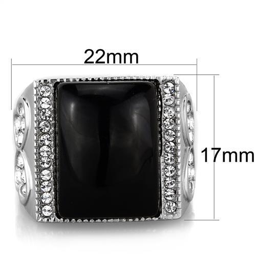MATK1767 - High polished (no plating) Stainless Steel Ring with Synthetic Synthetic Glass in Jet