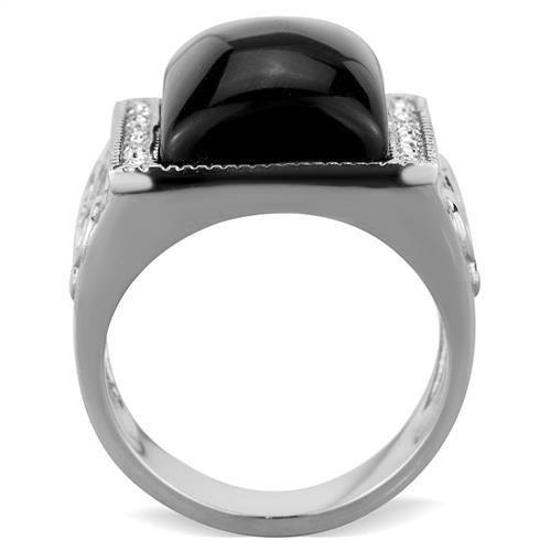 MATK1767 - High polished (no plating) Stainless Steel Ring with Synthetic Synthetic Glass in Jet
