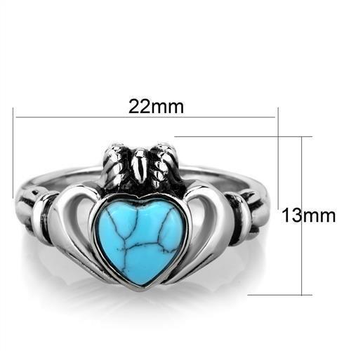 MATK1770 - High polished (no plating) Stainless Steel Ring with Synthetic Turquoise in Sea Blue