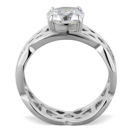 MATK1772 - High polished (no plating) Stainless Steel Ring with AAA Grade CZ  in Clear