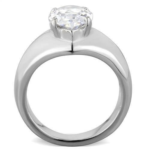 MATK1774 - High polished (no plating) Stainless Steel Ring with AAA Grade CZ  in Clear