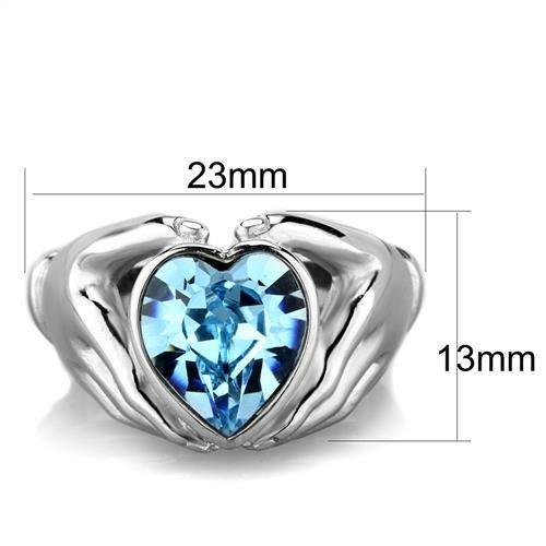 MATK1775 - High polished (no plating) Stainless Steel Ring with Top Grade Crystal  in Sea Blue