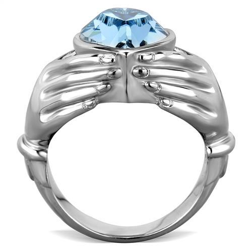 MATK1775 - High polished (no plating) Stainless Steel Ring with Top Grade Crystal  in Sea Blue