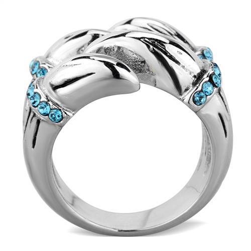 MATK1779 - High polished (no plating) Stainless Steel Ring with Top Grade Crystal  in Sapphire