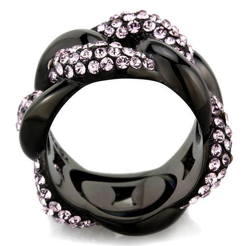 MATK1787 - IP Black(Ion Plating) Stainless Steel Ring with Top Grade Crystal  in Light Amethyst