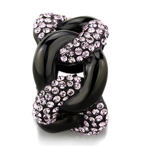 MATK1787 - IP Black(Ion Plating) Stainless Steel Ring with Top Grade Crystal  in Light Amethyst