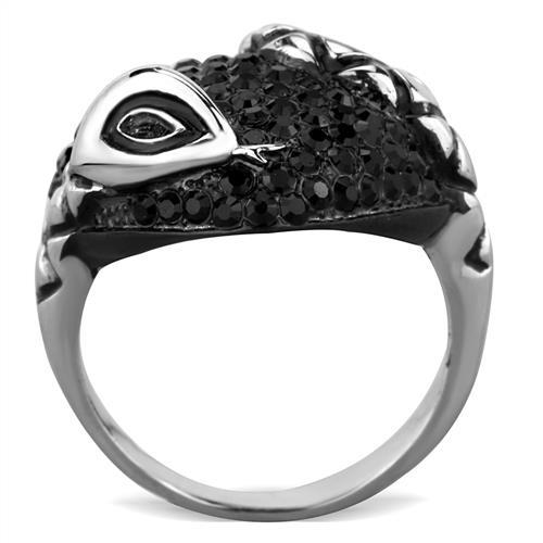 MATK1788 - Two-Tone IP Black (Ion Plating) Stainless Steel Ring with Top Grade Crystal  in Jet