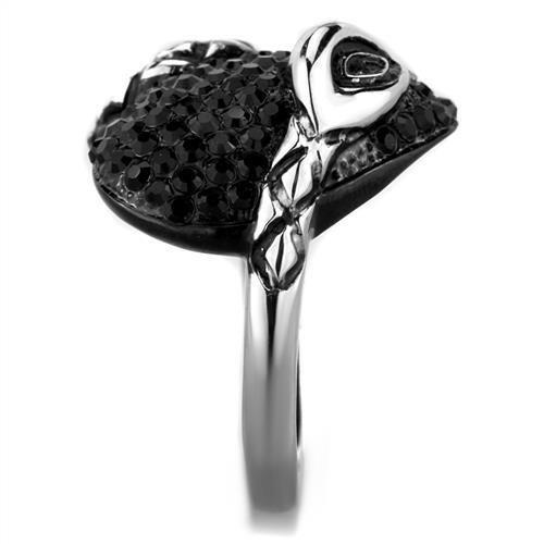 MATK1788 - Two-Tone IP Black (Ion Plating) Stainless Steel Ring with Top Grade Crystal  in Jet