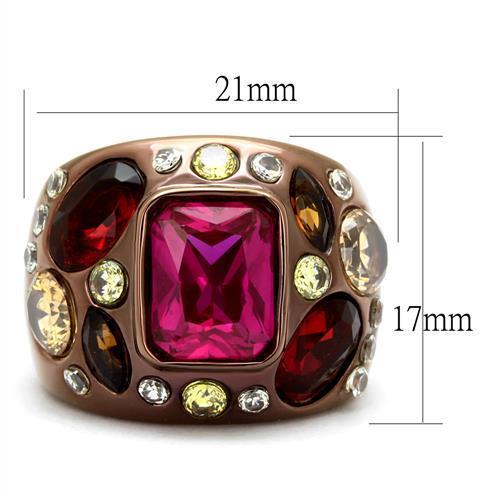 MATK1790LC - IP Coffee light Stainless Steel Ring with AAA Grade CZ  in Ruby