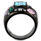 MATK1790 - IP Black(Ion Plating) Stainless Steel Ring with AAA Grade CZ  in Sea Blue