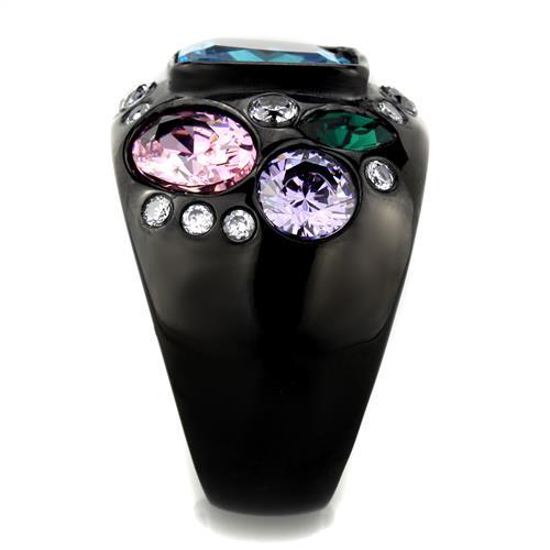 MATK1790 - IP Black(Ion Plating) Stainless Steel Ring with AAA Grade CZ  in Sea Blue