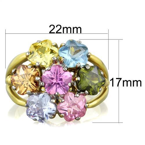MATK1791 - Two-Tone IP Gold (Ion Plating) Stainless Steel Ring with Assorted  in Multi Color