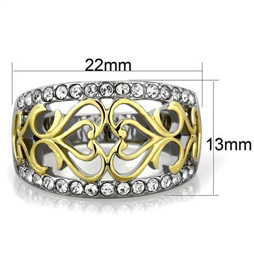 MATK1792 - Two-Tone IP Gold (Ion Plating) Stainless Steel Ring with Top Grade Crystal  in Clear