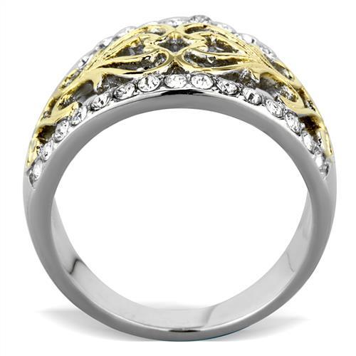 MATK1792 - Two-Tone IP Gold (Ion Plating) Stainless Steel Ring with Top Grade Crystal  in Clear