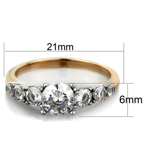 MATK1794 - Two-Tone IP Rose Gold Stainless Steel Ring with AAA Grade CZ  in Clear