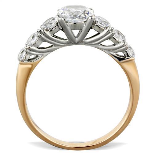MATK1794 - Two-Tone IP Rose Gold Stainless Steel Ring with AAA Grade CZ  in Clear