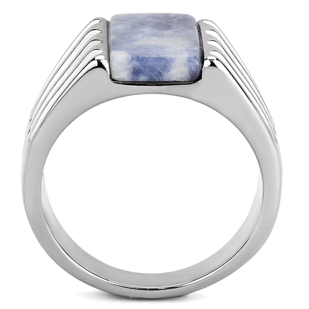 MATK1799 - High polished (no plating) Stainless Steel Ring with Semi-Precious Sodalite in Capri Blue