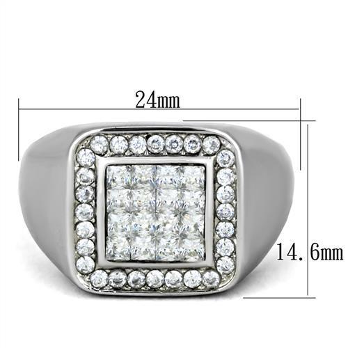 MATK1802 - High polished (no plating) Stainless Steel Ring with AAA Grade CZ  in Clear