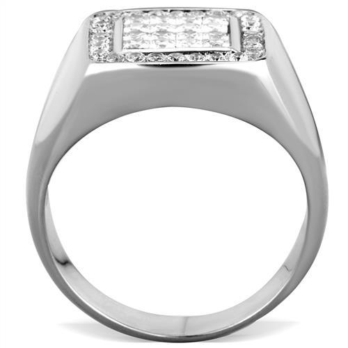 MATK1802 - High polished (no plating) Stainless Steel Ring with AAA Grade CZ  in Clear