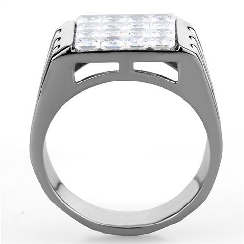 MATK1803 - High polished (no plating) Stainless Steel Ring with AAA Grade CZ  in Clear