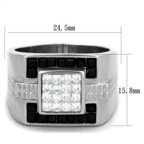 MATK1809 - High polished (no plating) Stainless Steel Ring with Top Grade Crystal  in Jet