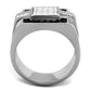 MATK1809 - High polished (no plating) Stainless Steel Ring with Top Grade Crystal  in Jet