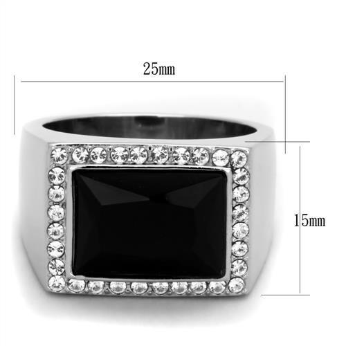 MATK1810 - High polished (no plating) Stainless Steel Ring with Synthetic Onyx in Jet
