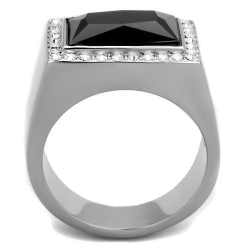 MATK1810 - High polished (no plating) Stainless Steel Ring with Synthetic Onyx in Jet