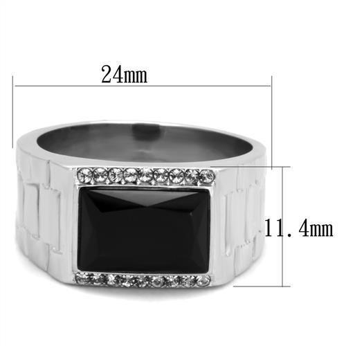MATK1811 - High polished (no plating) Stainless Steel Ring with Synthetic Onyx in Jet