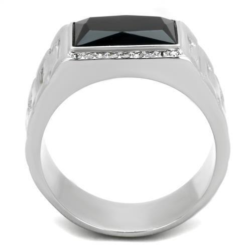 MATK1811 - High polished (no plating) Stainless Steel Ring with Synthetic Onyx in Jet