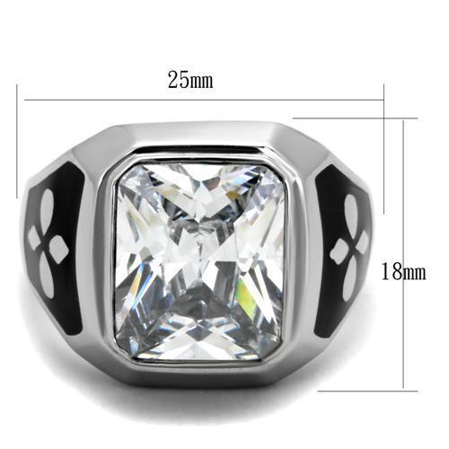 MATK1813 - High polished (no plating) Stainless Steel Ring with AAA Grade CZ  in Clear