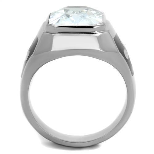 MATK1813 - High polished (no plating) Stainless Steel Ring with AAA Grade CZ  in Clear