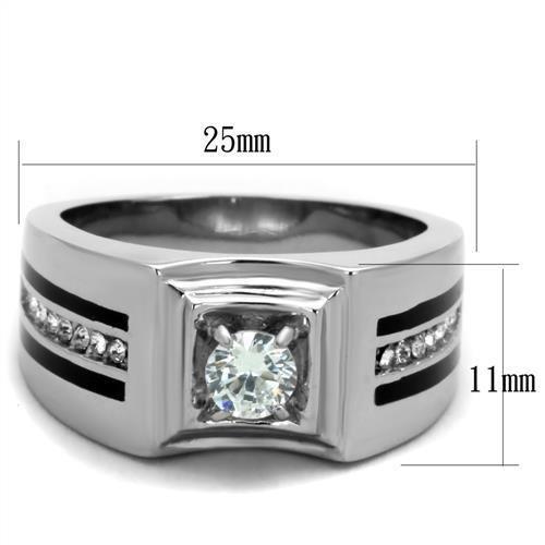 MATK1814 - High polished (no plating) Stainless Steel Ring with AAA Grade CZ  in Clear