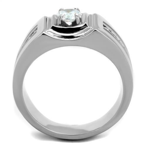 MATK1814 - High polished (no plating) Stainless Steel Ring with AAA Grade CZ  in Clear