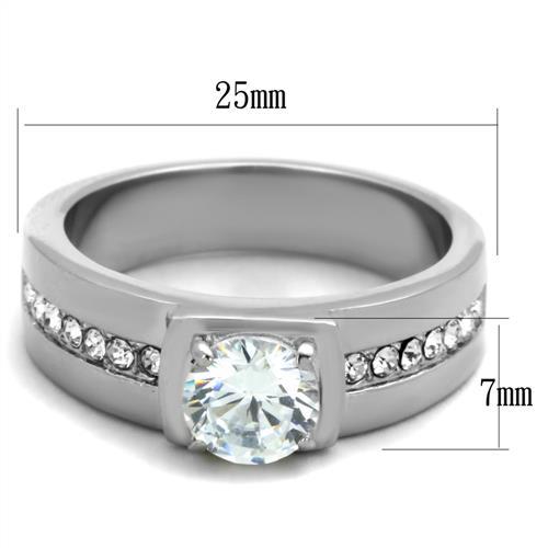 MATK1816 - High polished (no plating) Stainless Steel Ring with AAA Grade CZ  in Clear
