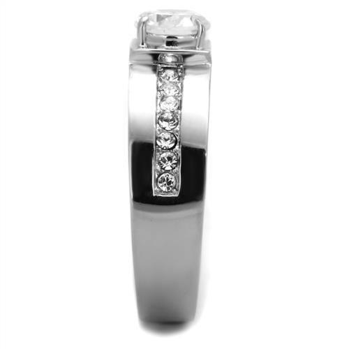 MATK1816 - High polished (no plating) Stainless Steel Ring with AAA Grade CZ  in Clear